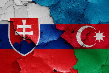 flags of Slovakia and Azerbaijan painted on cracked wall