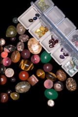 Colorful semiprecious stones on a black background