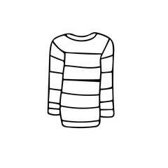 striped sweater clothing and comfort in a cold weather set. Hand drawn element icon in doodle style.