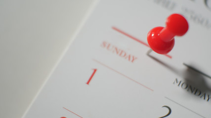 Fototapeta na wymiar Close up red pin marked on calendar.