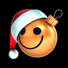 Funny Christmas ball Santa hat smiling face stylized decoration