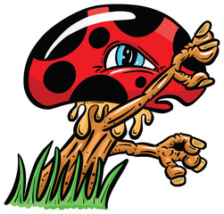 Spooky Weird Mushroom Toadstool Character Vector Illustration With Eyes and Face