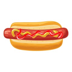 Hotdog with mustard and ketchup. Top view. Vector flat illustration isolated for poster menus brochure web and icon