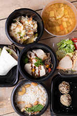 Proper nutrition in food boxes, top view