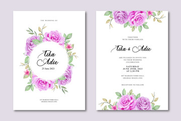 Elegant wedding invitation card template with floral watercolor