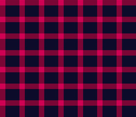 Dark blue and pink checkered seamless pattern. Navy blue and purple plaid texture. Gingham seamless background. Lumberjack backdrop for textile, shirt, tablecloth and other fashion products. Vector. 