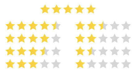 Stars rating set. Gold five star rating icon set. Vector illustration