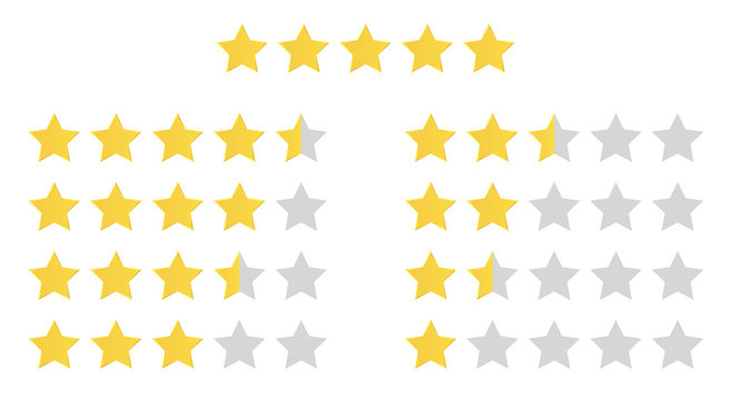 Stars rating set. Gold five star rating icon set. Vector illustration