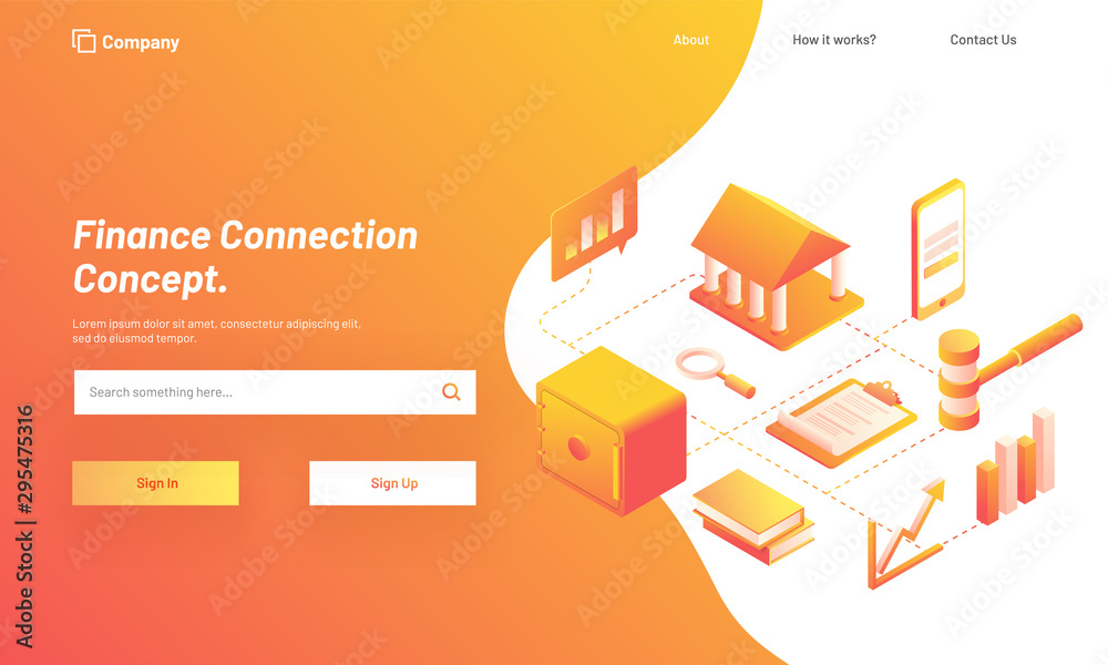 Canvas Prints finance connection concept, isometric design for responsive web template with illustration of bankin