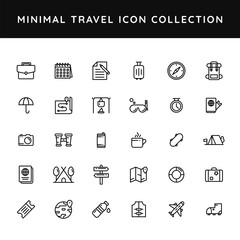 Set of travel icon in black line art.