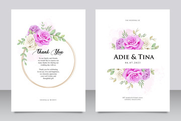 Fototapeta na wymiar Wedding card template with purple rose flower