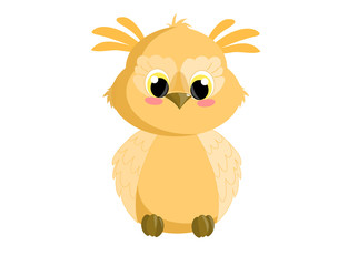 Cute cartoon owl sitting on a branch. Night.