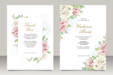 Wedding Invitation card set with flowers and leaves