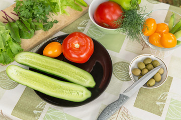 Fresh colorful vegetables on table for cooking healthy diet food