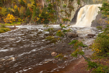 Baptism River High Falls Waterfall In Autumn