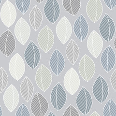 Seamless soft tones leaf autumn pattern doodle.