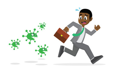 African Businessman running away from viruses and contagious diseases.