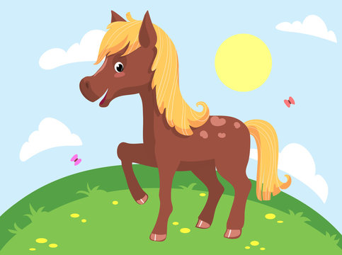 Illustration of a cute funny horse vector baby shower background