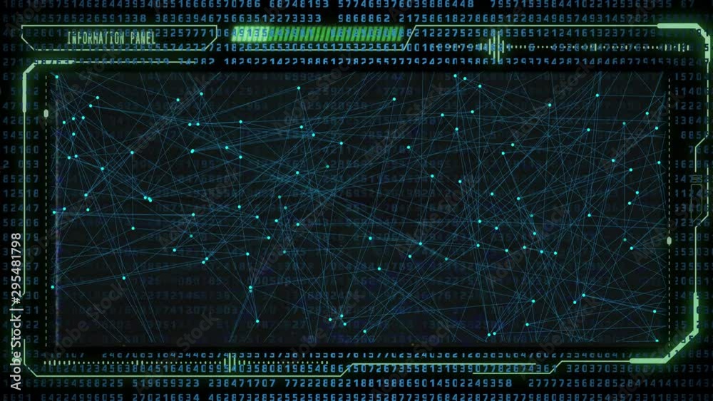 Poster Technology Futuristic UI HUD Big Data Digital Number Conde Information Screen Display Monitor. Particle Statistic Digit Random Security Code Virtual Reality Network Graphic Design.
