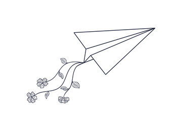 a paper airplane from a notebook into a page. eps10 vector illustration. hand drawing