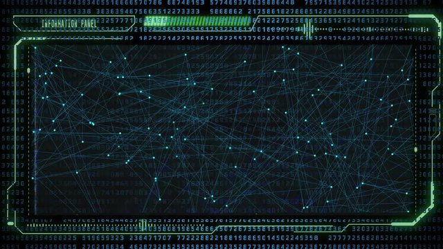 Technology Futuristic UI HUD Big Data Digital Number Conde Information Screen Display Monitor. Particle Statistic Digit Random Security Code Virtual Reality Network Graphic Design.