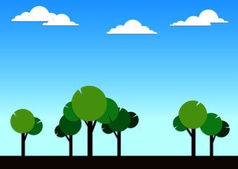 green tree blue sky nature paper vector design 