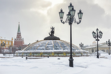 Manezhnaya Square in the winter, Moscow, Russia