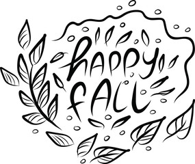 Lettering Happy fall on white background. Vector illustration. Perfect for postcard, greeting card, print.