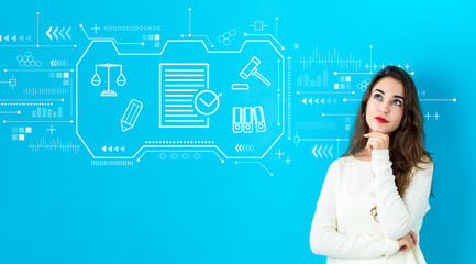 Compliance theme with young woman in a thoughtful face