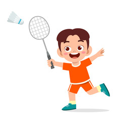 happy cute kid boy play train badminton