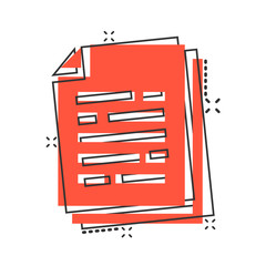 Vector cartoon document paper icon in comic style. Terms sheet concept illustration pictogram. Document analytics business splash effect concept.