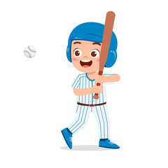 happy cute kid boy play train baseball