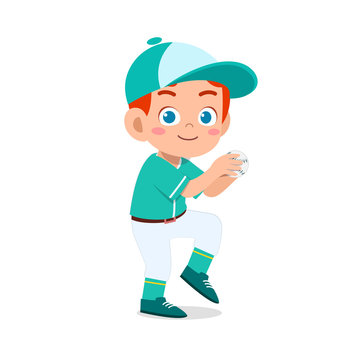 happy cute kid boy play train baseball
