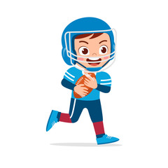 happy cute kid boy play american football