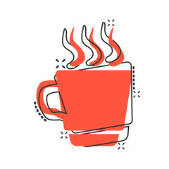 Coffee, tea cup icon in comic style. Coffee mug vector cartoon illustration pictogram. Drink business concept splash effect.