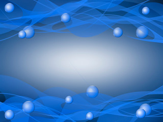 Blue background with a light soaring pattern with balls.