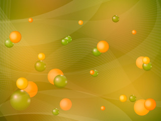 yellow and green balls flying on an abstract background.
