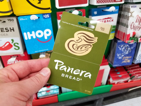 Panera Bread gift card in a hand