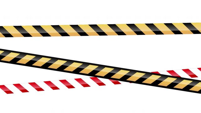 Yellow and red plastic caution tape or warning tape. Stripe tape with police line motion 4k video