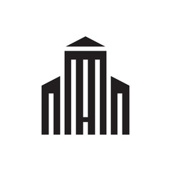 Building hoise - concept black icon design. Build architecture sign. Real estate insignia. Property management symbol. Vector illustration. 