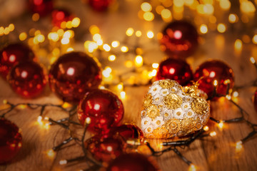 Obraz na płótnie Canvas Christmas Led Lights, Xmas Lighting Heart Decoration, De Focused Holiday Background