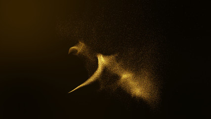 Gold glittering star dust trail sparkling particles on dark background. Space comet tail.