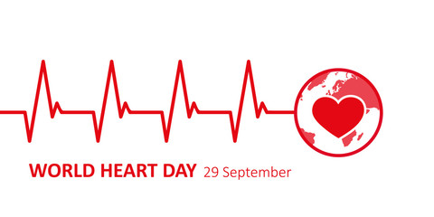 world heart day heartbeat cardiography graphic with earth vector illustration EPS10