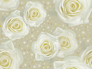 Seamless floral pattern. White roses on a beige background.