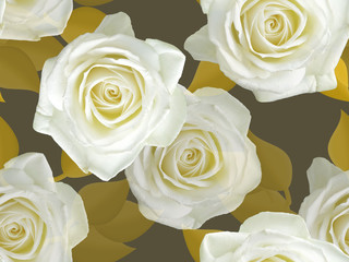 Seamless floral pattern. White roses on a dark background.