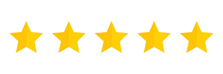 Five stars rating icon. Five golden star rating illustration vector. Premium quality customer service. Customer feedback ranking system. Feedback concept.