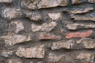 old stone wall outdoors for background, texture