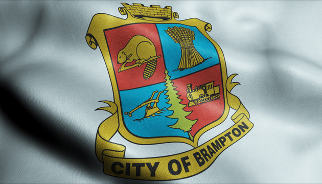 3D Waving Canada City Flag of Brampton Closeup View