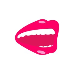 Large mouth with pink lips such as smile. Vector icon isolated on white background.