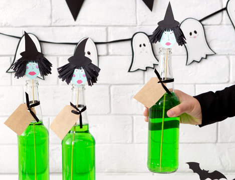 Close Up Of Conceptual And Creative Green Halloween Drinks